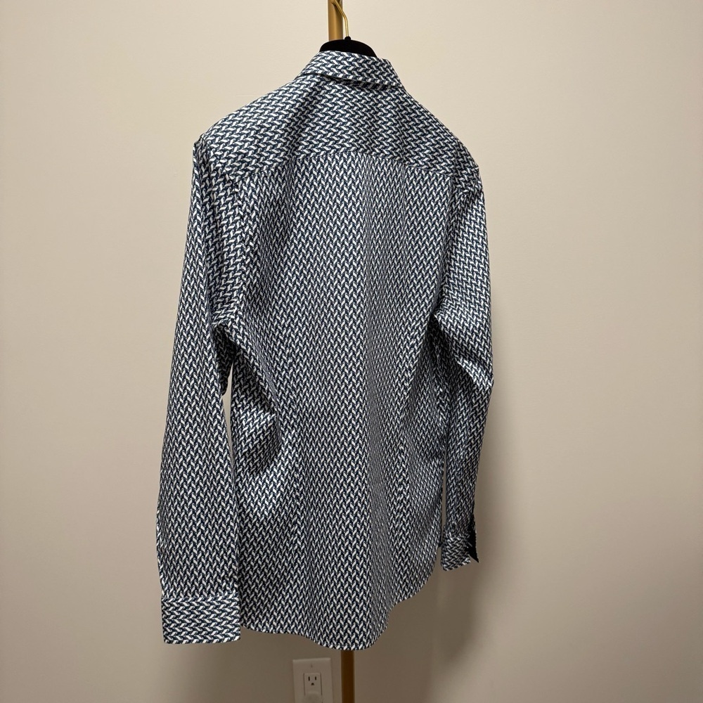 Ted Baker London Slim Fit Blue Geometric Print Shirt (Size 4 / L) - Picture 4 of 16